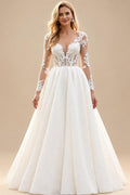 lvory A Line Long Sleeves Lace Appliqued Wedding Dress 2026 Sweep Train Brides Gown Vestidos De Novia Customized