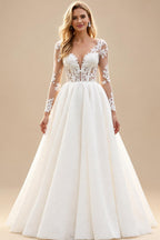lvory A Line Long Sleeves Lace Appliqued Wedding Dress 2026 Sweep Train Brides Gown Vestidos De Novia Customized