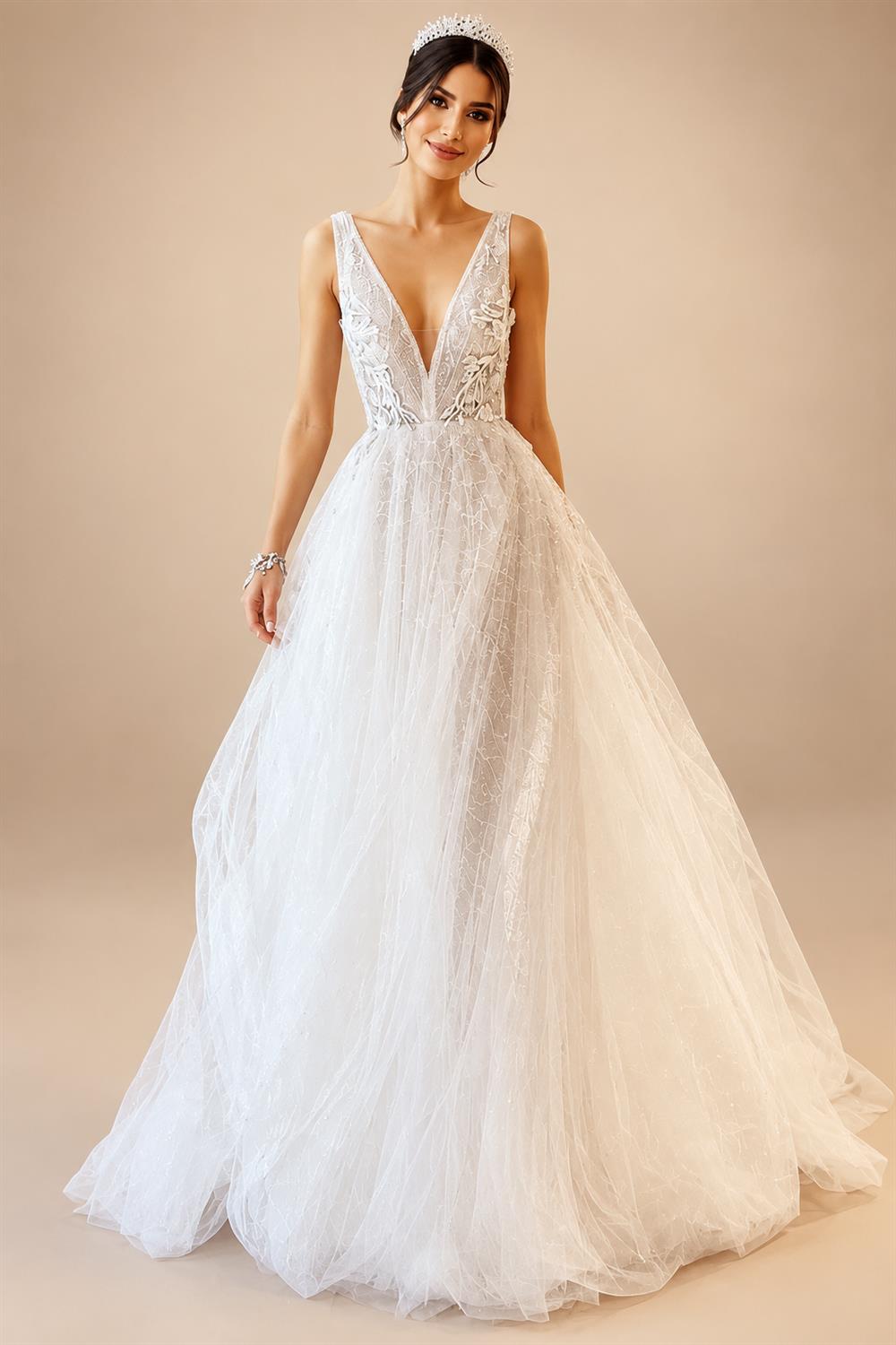 Deep V-neck Tulle Wedding Dress Vintage Champagne Beach Wedding Dress Summer 2027 Vestido De Boda Civil Customized