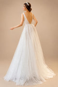 Deep V-neck Tulle Wedding Dress Vintage Champagne Beach Wedding Dress Summer 2027 Vestido De Boda Civil Customized