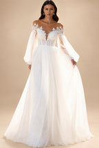 Puffy Long Sleeves Women Wedding Dresses 2025 New Sexy Deep-V A-Line Bridal Gowns Plus Size Customized
