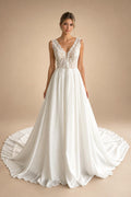 Plus Size Wedding Dress A Line V Neck Tank Lace Appliques Chiffon Wedding Party Gowns Bride Gown Customized