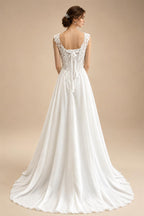 Plus Size Wedding Dress A Line V Neck Tank Lace Appliques Chiffon Wedding Party Gowns Bride Gown Customized