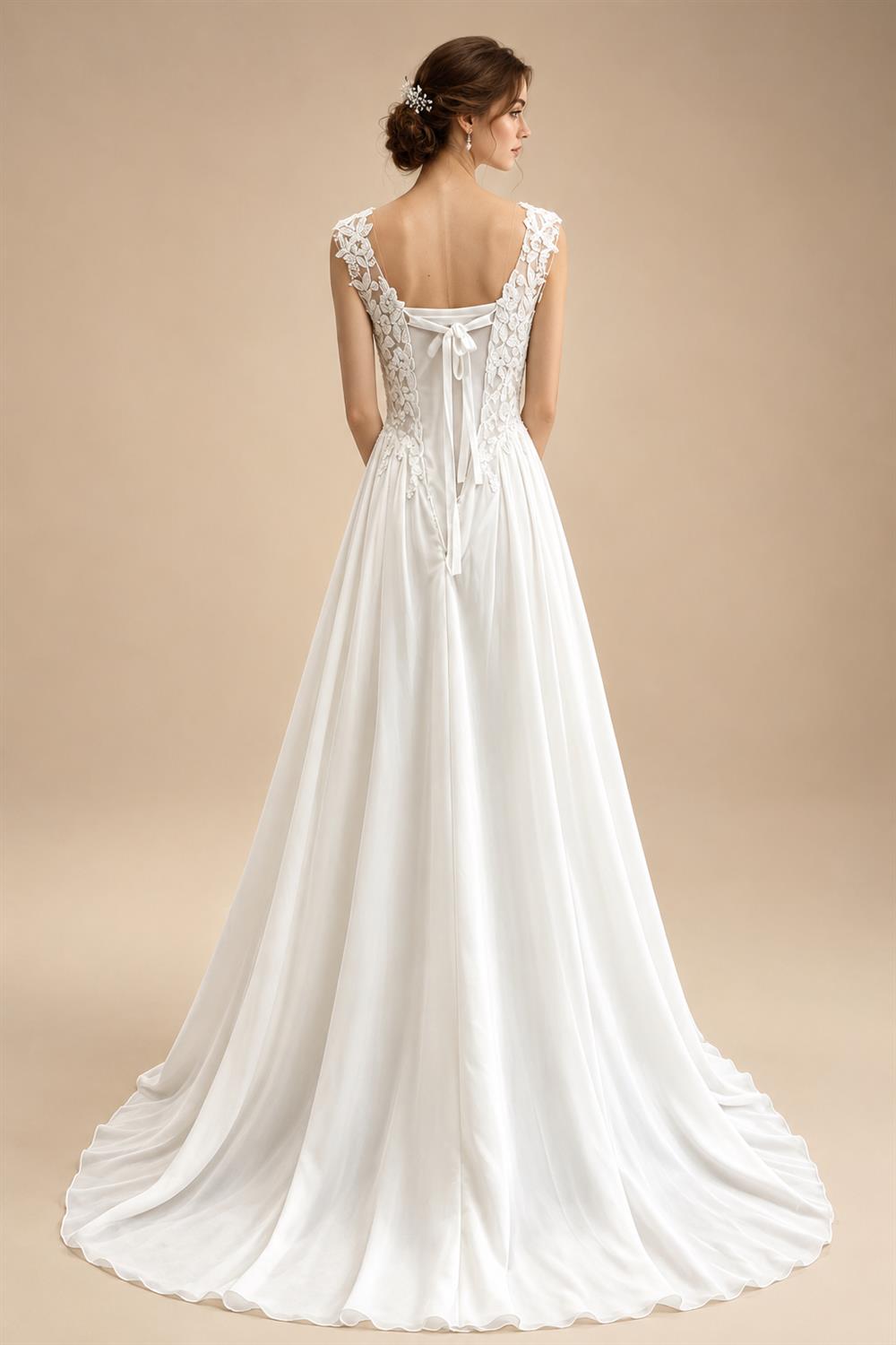 Plus Size Wedding Dress A Line V Neck Tank Lace Appliques Chiffon Wedding Party Gowns Bride Gown Customized