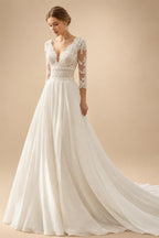 Full Lace Wedding Dress Deep V‑Neck Short Cap Flutter Sleeves A‑Line Boho Bridal Gown For Country Outdoor Customized
