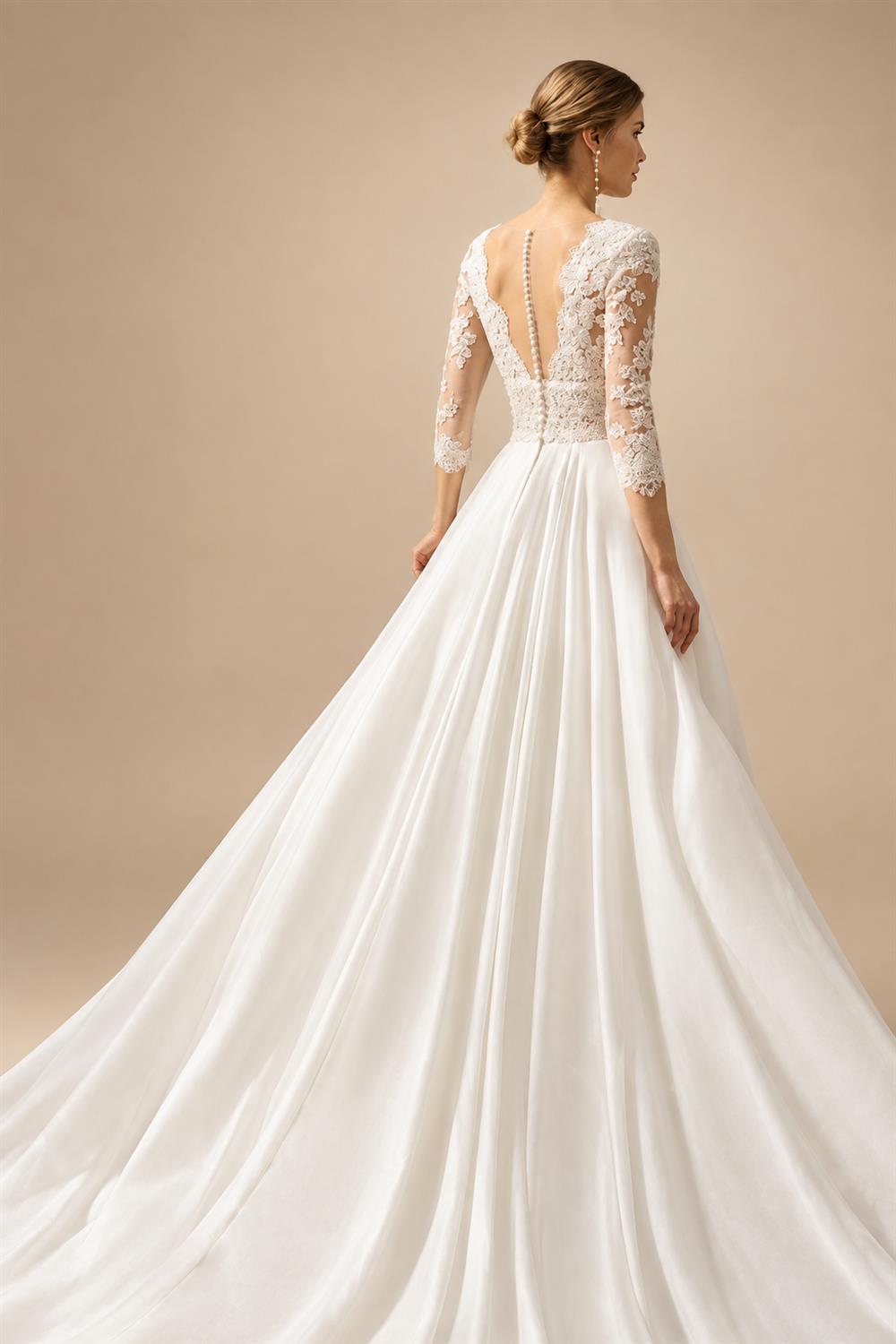 Full Lace Wedding Dress Deep V‑Neck Short Cap Flutter Sleeves A‑Line Boho Bridal Gown For Country Outdoor Customized