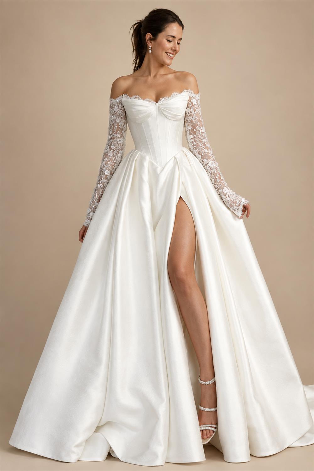 Princess Long Sleeve Wedding Dresses 2026 V-Neck Lace Appliques Tulle Floor Length Bridal Gowns Customized