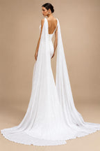 Elegant Soft Satin Crepe Wedding Dresses With Detachable Cape Simple V Neck Mermaid Boho Bridal Gowns For Brides