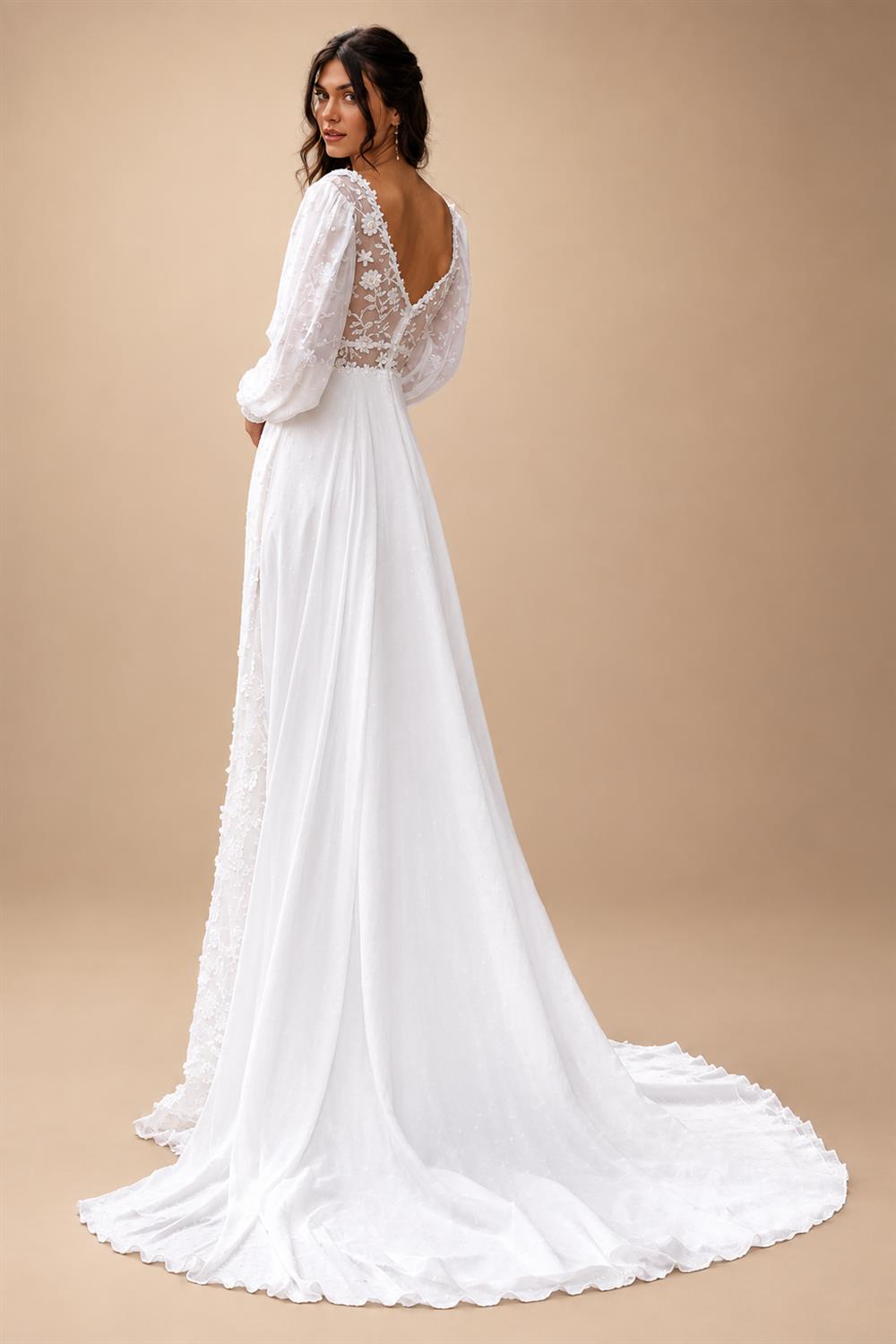 Beach Wedding Dresses for Summer Puff Sleeves V-Neck Split Sweep Train Simple Bride Vestidos De Nova Customized