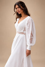 Beach Wedding Dresses for Summer Puff Sleeves V-Neck Split Sweep Train Simple Bride Vestidos De Nova Customized