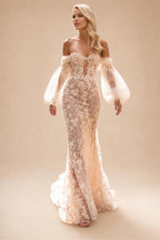 Lantern Sleeves Mermaid Wedding Dresses Beads Appliques Sweetheart Tulle Chapel Train Robe De Mariee Customized