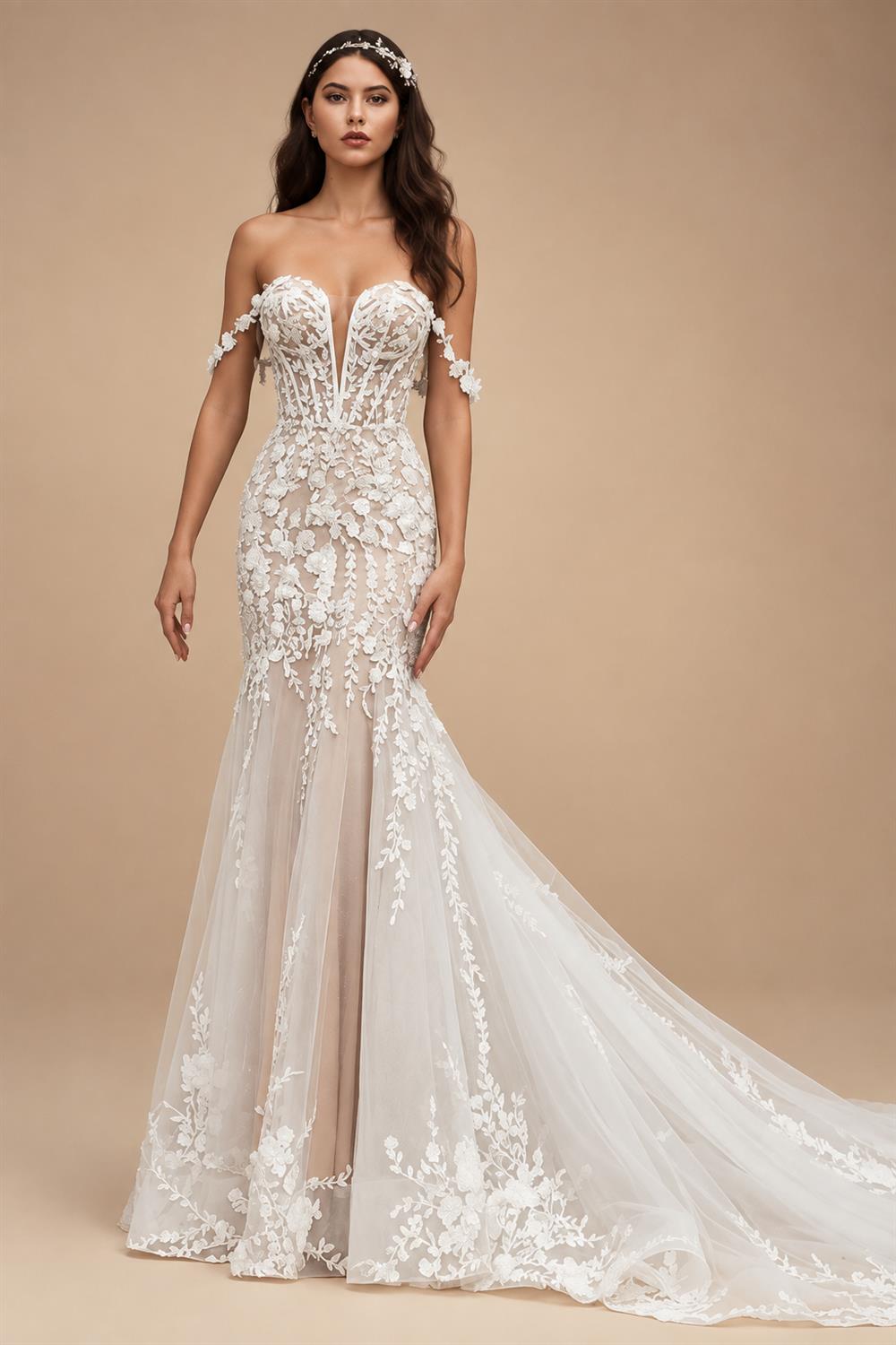 Sweetheart Mermaid Wedding Dresses For Mariages Appliques Lace Court Train Tulle Vestido De Casamento Customized