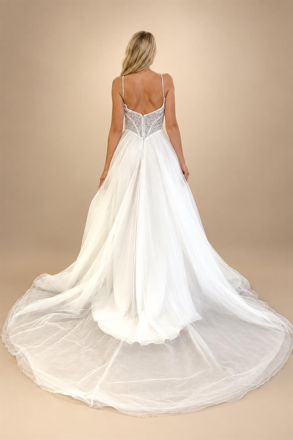 Spaghetti Straps Wedding Dress for Women Pearls Beads Scoop Neck Tulle A-line Vestidos De Novia Customized