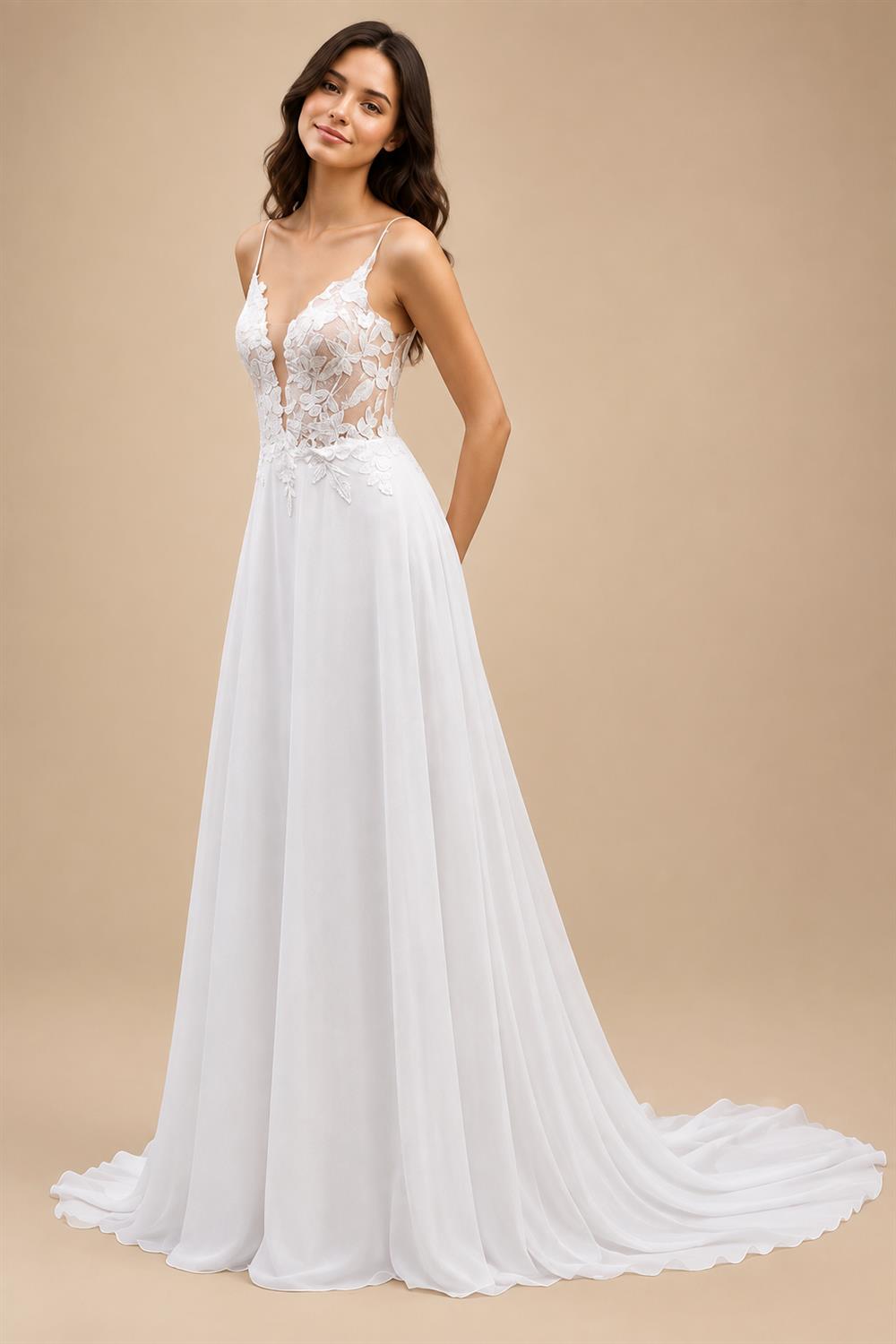 Boho Beach Wedding Dress Customized Sexy Spaghetti Straps V Neck Lace Applique Boho Bridal Gown Vestido De Noiva