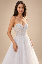 Strapless Sweetheart Corset Wedding Dress Lace Appliques A Line Bridal Gown Customized Boho Wedding Gown