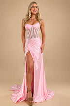 Gorgeous Sparkly Mermaid Strapless Long Beaded Prom Dress with Leg Slit | ZapDress