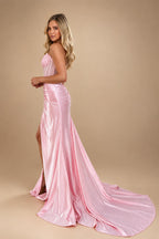 Gorgeous Sparkly Mermaid Strapless Long Beaded Prom Dress with Leg Slit | ZapDress