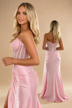 Gorgeous Sparkly Mermaid Strapless Long Beaded Prom Dress with Leg Slit | ZapDress