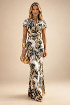 Jacquard Sheath/Column V-Neck Floor-Length Mother of the Bride & Groom Dresses with Ruched Waist