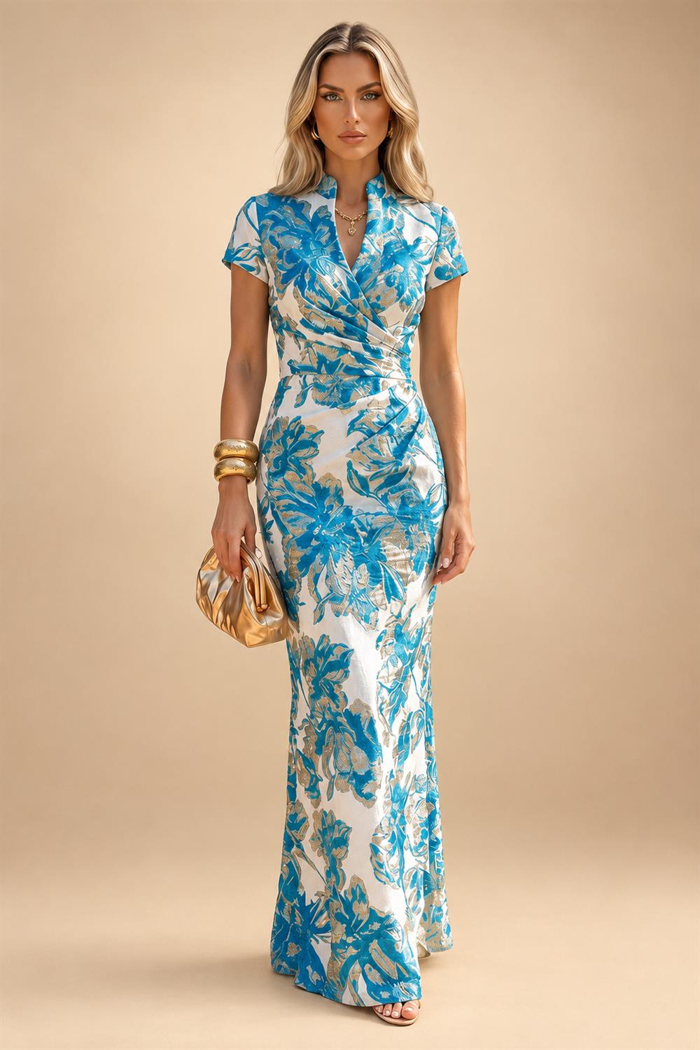 Jacquard Sheath/Column V-Neck Floor-Length Mother of the Bride & Groom Dresses with Ruched Waist