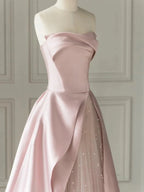 Vestido de noche largo hasta el suelo en línea A sin mangas de satén con abertura y tirantes de tul, vestido de baile sin tirantes