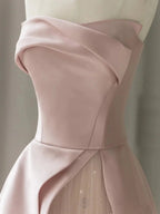 Vestido de noche largo hasta el suelo en línea A sin mangas de satén con abertura y tirantes de tul, vestido de baile sin tirantes