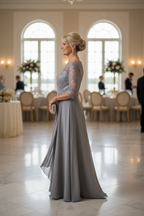 Gray Lace Three Quarter Sleeve A Line Mother Of The Bride Dress 20 Colors