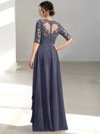 Vestido até ao chão para mãe da noiva com decote redondo