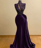BMbridal High Neck Mermaid Prom Dress Sequins With Ruffle