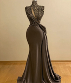 BMbridal High Neck Mermaid Prom Dress Sequins With Ruffle