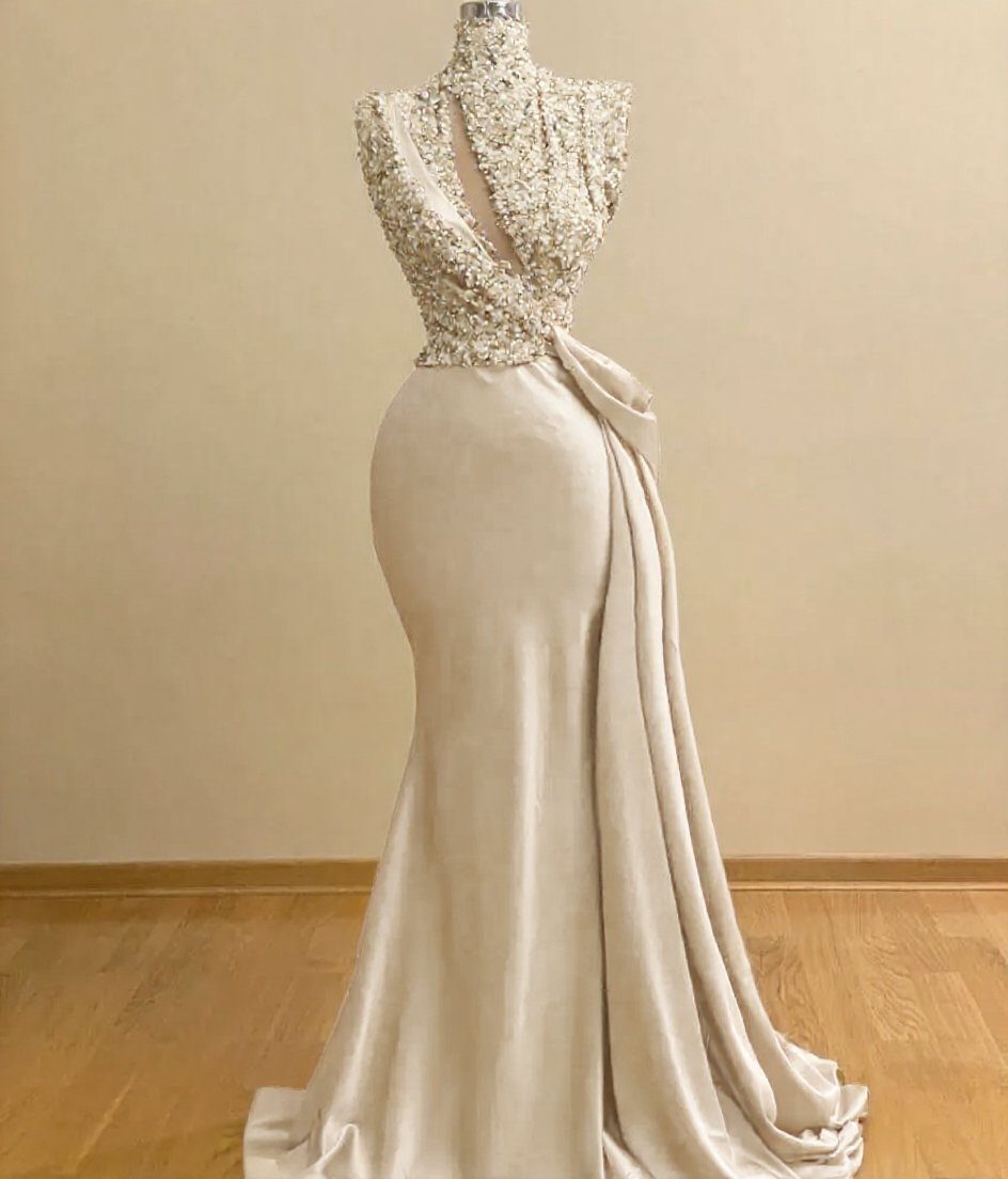 BMbridal High Neck Mermaid Prom Dress Sequins With Ruffle