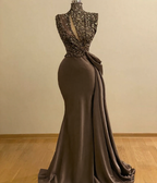 BMbridal High Neck Mermaid Prom Dress Sequins With Ruffle