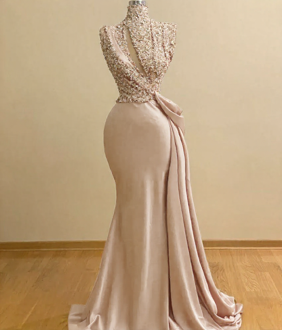 BMbridal High Neck Mermaid Prom Dress Sequins With Ruffle