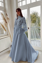 Bmbridal Long Sleeves Lace Satin Mermaid Bridal Dress With Pockets
