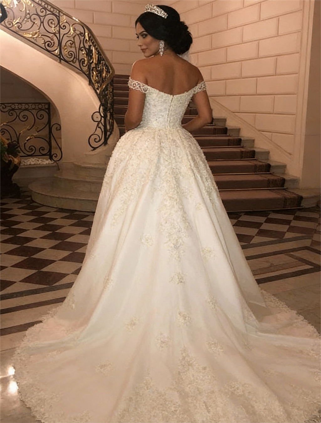 Off The Shoulder Mermaid Lace Wedding Dress With Overskirt Lace Appliques