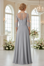Gray Lace Three Quarter Sleeve A Line Mother Of The Bride Dress 20 Colors