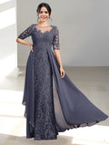 Vestido até ao chão para mãe da noiva com decote redondo