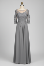 Gray Lace Three Quarter Sleeve A Line Mother Of The Bride Dress 20 Colors