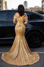 Golden Hour Glamour Beaded Fringe Mermaid Prom Dress Plunging Neckline