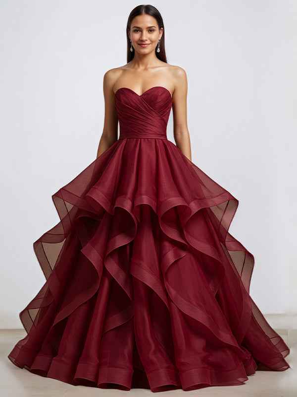 One Shoulder Gold A Line Evening Gown With Pleated Draped Skirt Belt