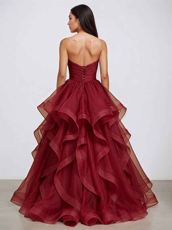 One Shoulder Gold A Line Evening Gown With Pleated Draped Skirt Belt