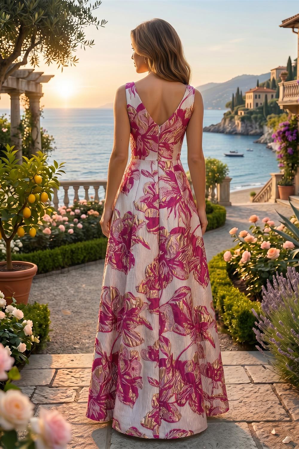 Jacquard A Line V Neck Ruffles Corset Mother of the Bride & Groom Dresses (SHI22500967)