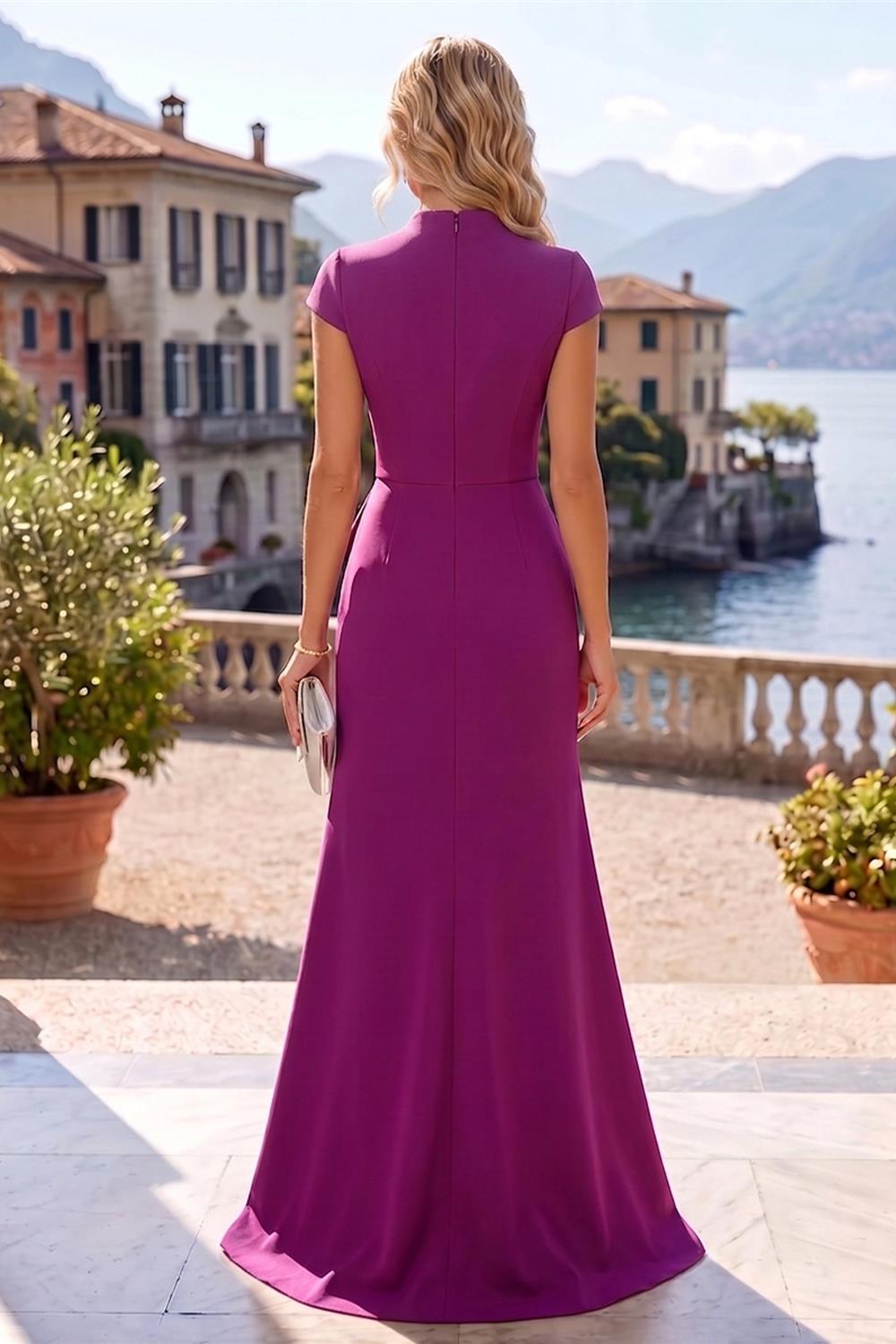 Sheath/Column V-Neck Jacquard Maxi Mother of the Bride & Groom Dresses with Ruffles & Slit (SHI25001047)