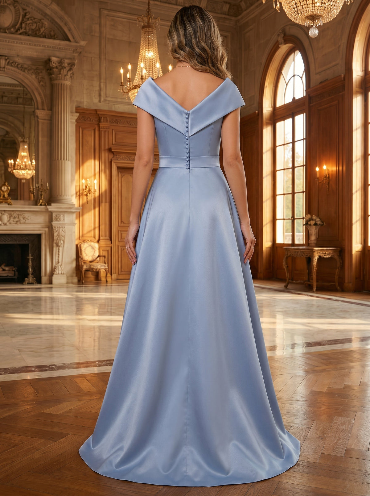 Sleeveless V-Neck Ruched Jacquard Satin Mother of the Bride Dresses (SHI22500512)