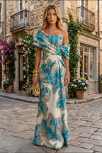Sheath Satin Jacquard Off Shoulder Floor-Length Mother of the Bride & Groom Dresses (SHI22500823)