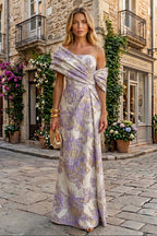 Sheath Satin Jacquard Off Shoulder Floor-Length Mother of the Bride & Groom Dresses (SHI22500823)
