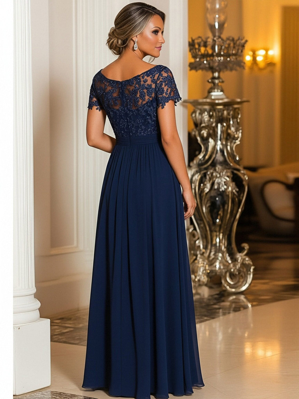 A-Line Chiffon Long Mother of the Bride & Groom Dresses with Cape Sleeves (SHI22500721)