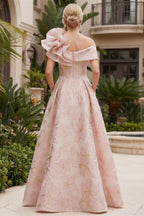 A-Line/Princess Off Shoulder Satin Floor-Length Mother of the Bride & Groom Dresses with 3D Flowers & Sweep Train (SHI22501552)