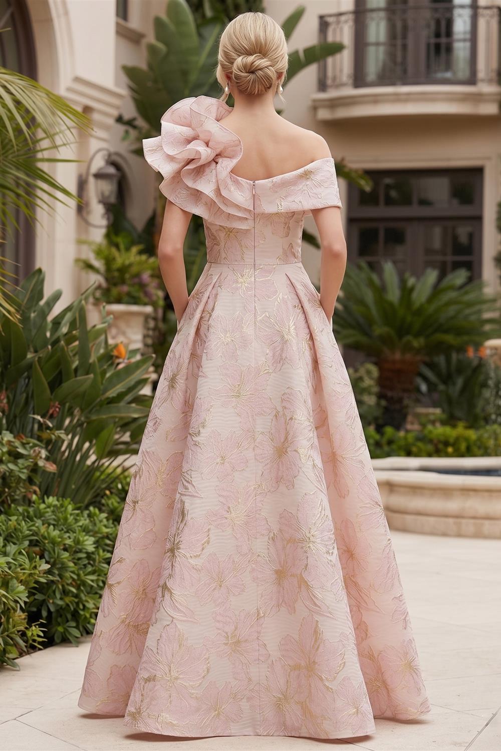 A-Line/Princess Off Shoulder Satin Floor-Length Mother of the Bride & Groom Dresses with 3D Flowers & Sweep Train (SHI22501552)
