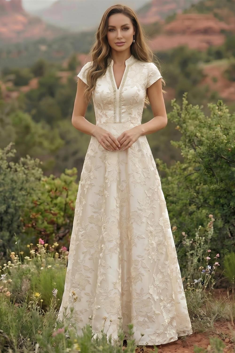 Satin V Neck Floral Print A Line Mother of the Bride Dresses (SHIR1110445)